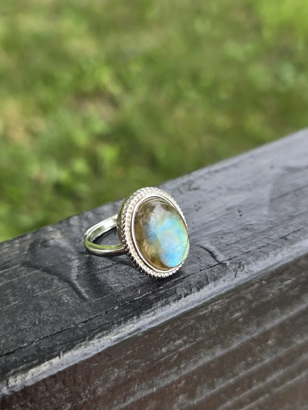 Blue Flash Labrodorite Statement Ring Adjustable